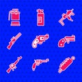 Set Small gun revolver, Revolver, Trap hunting, M16A1 rifle, Hunting, MP9I submachine and Hand smoke grenade icon