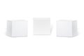 Set of small realistic white Cardboard boxes in various shapes packaging mockups. Paper box with shadow isolated on