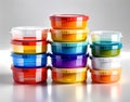 A set of small round plastic containers with transparent lids, various colors Royalty Free Stock Photo