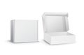 Set of small white cardboard boxes mockups. Vector illustration