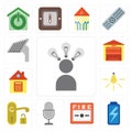 Set of Smart, Battery, Fire alarm, Voice control, Handle, Light, Home, Garage, Panel, editable icon pack Royalty Free Stock Photo