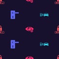 Set Smart car alarm system, Door handle, Invisible hide and Password protection on seamless pattern. Vector