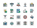 Set of Smart City Color Line Icons. Clean Town, Space Satellite Station and more