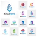 Set of Smart City Tech Logo Vector. City Net Logo Concept Vector. Wifi House Vector Logo