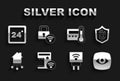 Set Smart coffee machine, Fingerprint, Security camera, electric plug, home, Thermostat, and Digital door lock icon