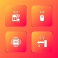 Set Smart coffee machine, Wireless mouse, Processor with microcircuits CPU and water tap icon. Vector Royalty Free Stock Photo