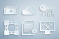 Set Smart contract, Cryptocurrency key, Blockchain technology, Mining with monitor and pickaxe, cloud mining and bitcoin