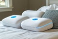 Set of smart cooling pillows designed for optimizing sleep quality in a cozy bedroom environment. Concept of enhancing restful Royalty Free Stock Photo