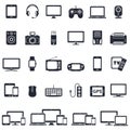 Set of smart devices and gadgets: phones, computer equipment and electronics icons Royalty Free Stock Photo