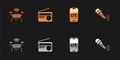 Set Smart drone system, Radio, LTE network and Wireless microphone icon. Vector Royalty Free Stock Photo