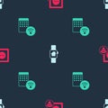 Set Smart electrical outlet, home with smart watch and Air humidifier on seamless pattern. Vector Royalty Free Stock Photo