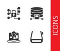 Set Smart glasses on spectacles, Cyber security, Internet piracy and Cloud database icon. Vector