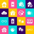 Set Smart glasses, Thermostat, home, House humidity, temperature, Internet of things, settings and Humidity icon. Vector