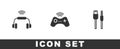 Set Smart headphones system, Wireless gamepad and USB cable cord icon. Vector