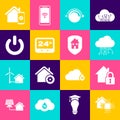 Set Smart home, House under protection, Internet of things, Thermostat, Power button, remote control system and icon Royalty Free Stock Photo