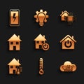 Set Smart home, Humidity, Internet of things, House temperature, and Mobile charging battery icon. Vector Royalty Free Stock Photo