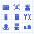 Set Smart home, Robot, Spanner, and digital time manager, Remote control, Worker robot and Software, web developer