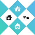 Set Smart home, settings, House temperature and with solar panel icon. Vector Royalty Free Stock Photo