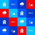 Set Smart home with wi-fi, glasses, Internet of things and House wind turbine icon. Vector Royalty Free Stock Photo