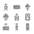 Set Smart home with wi-fi, Usb wireless adapter, Remote control, Music player, Mail and e-mail, Tv, Network cloud Royalty Free Stock Photo