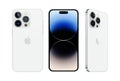 Set of Smart phone Apple iPhone 14 Pro in different sides, in official silver color, on white background. Realistic vector