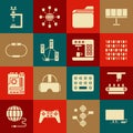 Set Smart Tv, Factory conveyor system belt, Binary code, Document folder, Computer network, Smartwatch, Microscope and Royalty Free Stock Photo