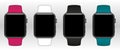 Set of smart watches with different straps with blank screen Royalty Free Stock Photo