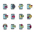 Set of smartphone application linear color icons