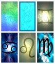 Set of smartphone backgrounds with zodiac signs, isolated, color.