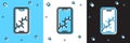 Set Smartphone with broken screen icon isolated on blue and white, black background. Shattered phone screen icon. Vector Royalty Free Stock Photo