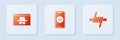 Set Smartphone, Browser incognito window and Barbed wire. White square button. Vector