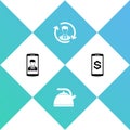 Set Smartphone with contact, Kettle handle, Human resources and dollar icon. Vector Royalty Free Stock Photo