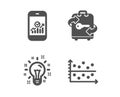 Smartphone statistics, Luggage and Idea icons. Dot plot sign. Mobile business, Baggage locker, Creativity. Vector