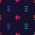 Set Smartphone with wireless, bluetooth, Bluetooth connected and shield on seamless pattern. Vector