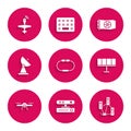 Set Smartwatch, Motion sensor, Computer network, Solar energy panel, Drone flying, Radar, Video graphic card and UAV