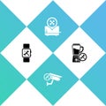 Set Smartwatch service, Security camera, Toaster and Blender icon. Vector