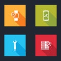 Set Smartwatch service, Smartphone, Wrench and Database server icon. Vector Royalty Free Stock Photo