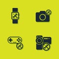 Set Smartwatch service, Video camera, Gamepad and Photo icon. Vector