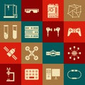 Set Smartwatch, Social network, Gamepad, Motherboard, Server, Data, Web Hosting, Test tube and flask, 3D printer and Air