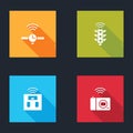 Set Smartwatch, traffic light, bathroom scales and photo camera icon. Vector Royalty Free Stock Photo