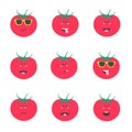 Set smile emoticon face in tomato. Royalty Free Stock Photo