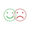 Set of smile emoticons isolated on white background. Line icons emoticons. Happy and unhappy smileys. Green and red color. Vector Royalty Free Stock Photo