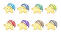 Set of Smile face star in different colored nightcap.