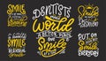 Set of smile hand drawn lettering quote. Typography design poster. Possitive lifestyle slogan for banner or card. Vector