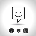 Set Smile Icon. Circle and square buttons. Happy face chat speech bubble symbol