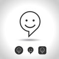 Set Smile Icon. Circle and square buttons. Happy face chat speech bubble symbol