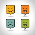 Set Smile Icon. Circle and square buttons. Happy face chat speech bubble symbol