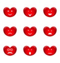 Set of smiles of heart shape with many emotions, isolated on white background