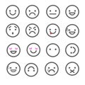 Set smiley icons for applications and chat. Emoticons with different emotions isolated on white background. Royalty Free Stock Photo