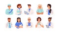 Set of smiling doctors, nurses and paramedics. Portraits of male and female medic workers in uniform with stethoscopes Royalty Free Stock Photo